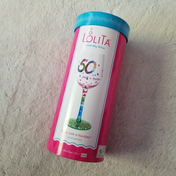 NIB LOLITA 50 Is Just A Number Hand Painted Wine Glass 15 OZ - Picture 2 of 14